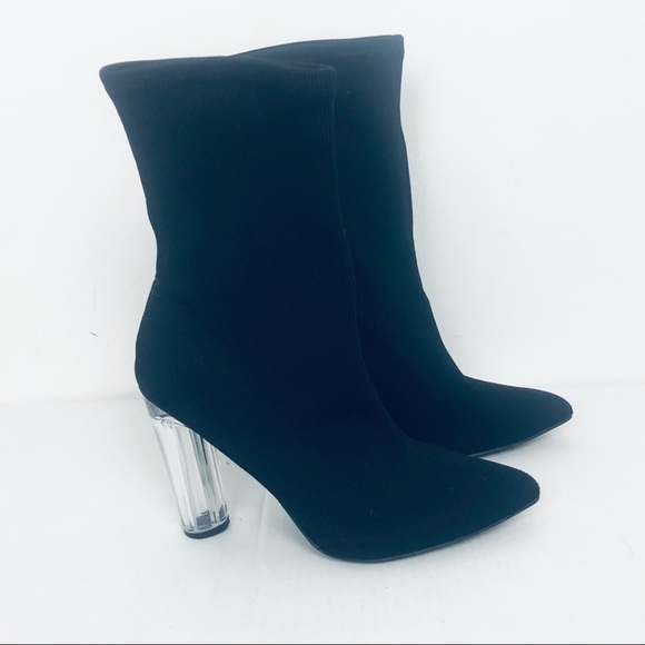 Fashion nova women’s black‎ boots w/clear heel 10M - Picture 1 of 8